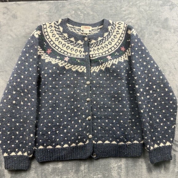 Orvis Vintage Fair Isle Wool Cardigan Wool Sweater XL Grandma Core Sweater - Picture 5 of 12